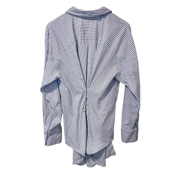 Cinq a Sept Mariezehl Long Sleeve Pinstriped Ruched Poplin Top Women's size M - Picture 6 of 9